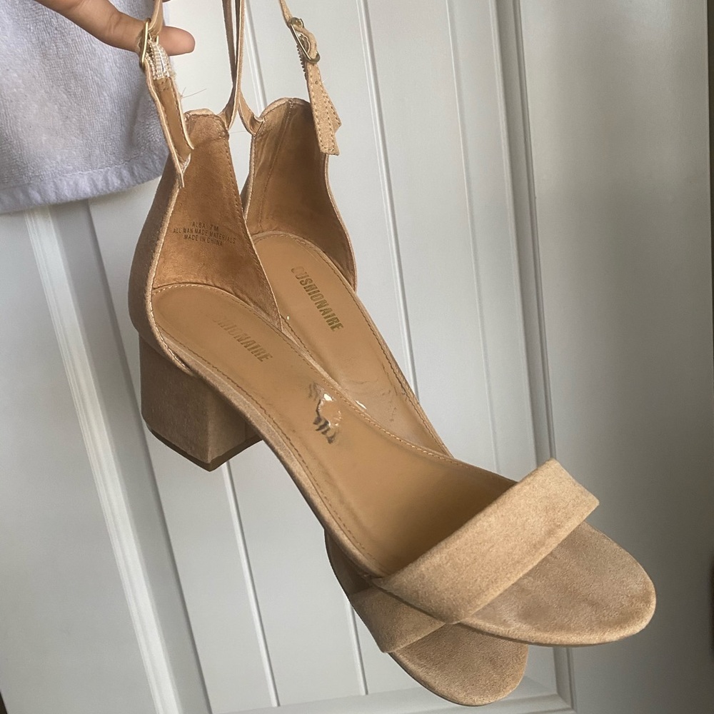 Short Nude Suede Block Heels